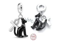Zawieszka ze srebra próby 925 czarna egipska kotka i ankh, charms do bransoletki symbol