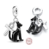 Zawieszka ze srebra próby 925 czarna egipska kotka i ankh, charms do bransoletki symbol