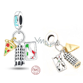 Zawieszka ze srebra 925 Włochy Piza - Krzywa Wieża, 3w1 charms do bransoletki podróżniczej