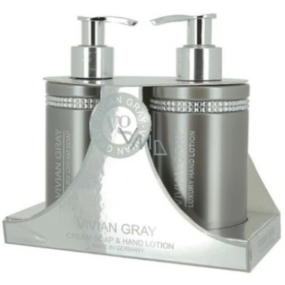 Vivian Gray Crystals Grey luksusowy płyn do mycia rąk z dozownikiem 250 ml + luksusowe mleczko do rąk z dozownikiem 250 ml, zestaw kosmetyków