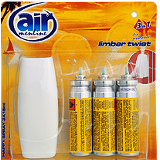Air Menline Limber Twist Happy Odświeżacz powietrza zestaw spray + wkłady 3 x 15 ml