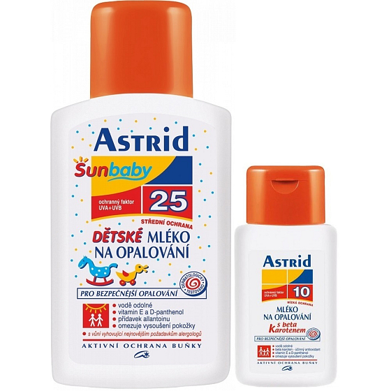 Astrid OF25 Mléko na opalování pro děti 200 ml + OF10 Beta-karoten mléko na opalování pro děti 100 ml