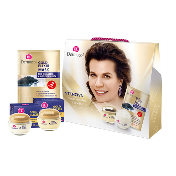 Dermacol Gold Elixir denní krém 50 ml + noční krém 50 ml + pleťová maska 2 x 8 ml, kosmetická sada
