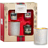 Yankee Candle Candlelit Cabin - Chata ozářená svíčkou + Evergreen Mist - Lesní mlha + Pomegranate Gin Fizz - Gin Fizz z granátového jablka votivní svíčka 4 x 49 g + svícen, vánoční dárková sada