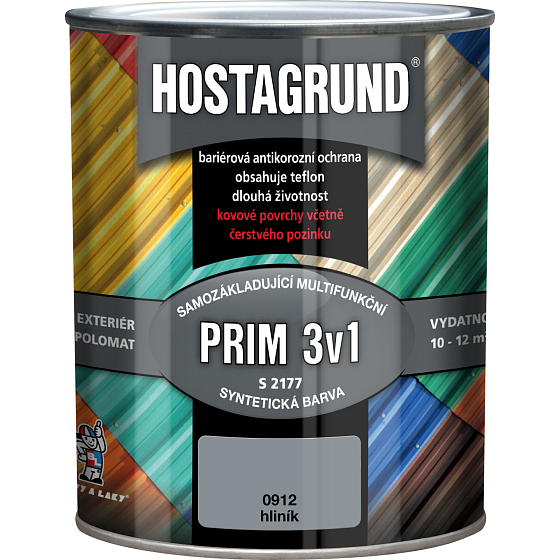 Hostagrund Prim 3v1 S2177 farba podstawowa i wierzchnia na metal, 0912 aluminium, 600 ml