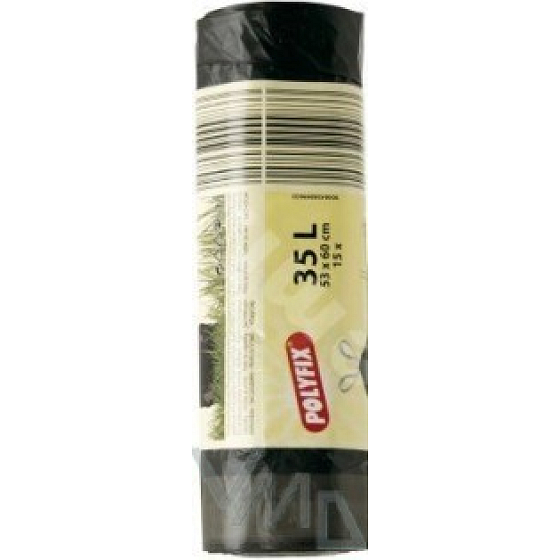 Polyfix Sáčky do odpadkového koše zatahovací černé 35 litrů, 53 x 60 cm, 15 kusů