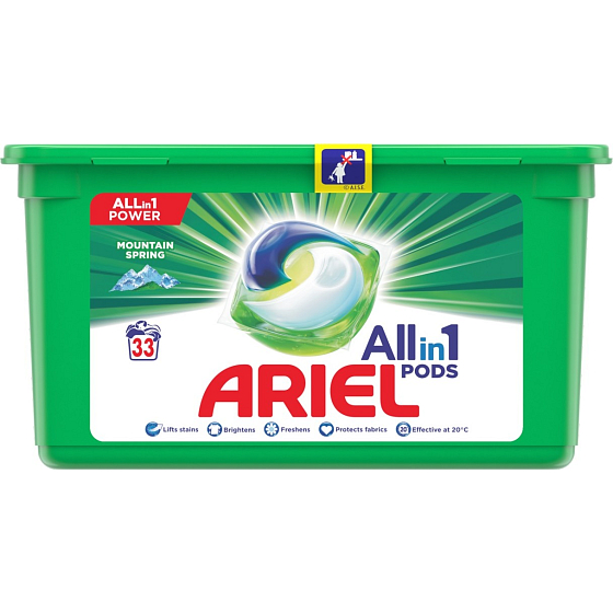 Ariel All-in-1 Pods Mountain Spring gelové kapsle na praní prádla 33 kusů 831,6 g
