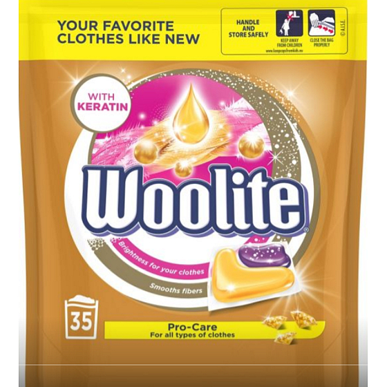 Woolite Pro-Care Keratin gelové kapsle na praní jemného prádla, zjemňuje a chrání vlákna XL 35 kusů