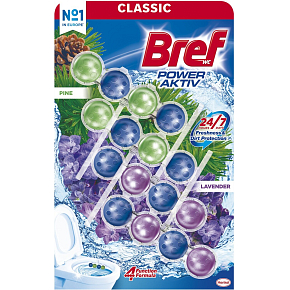 Bref Power Aktiv Pine & Lavender twardy blok do WC, 4× 50 g