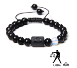 Onyx Wagi znaku zodiaku, ramka naturalny kamień, kulka 8mm / regulowany rozmiar, kamień życiowej siły
