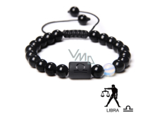 Onyx Wagi znaku zodiaku, ramka naturalny kamień, kulka 8mm / regulowany rozmiar, kamień życiowej siły