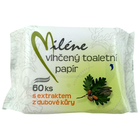 Miléne vlhčený toaletní papír s extraktem z dubové kůry – 60 kusů, jemný a šetrný k pokožce