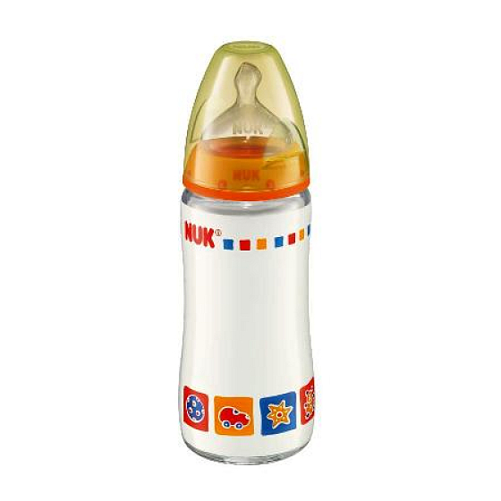 Nuk First Choice láhev skleněná 240 ml silikonová savička 0-6 měsíců velikost 1