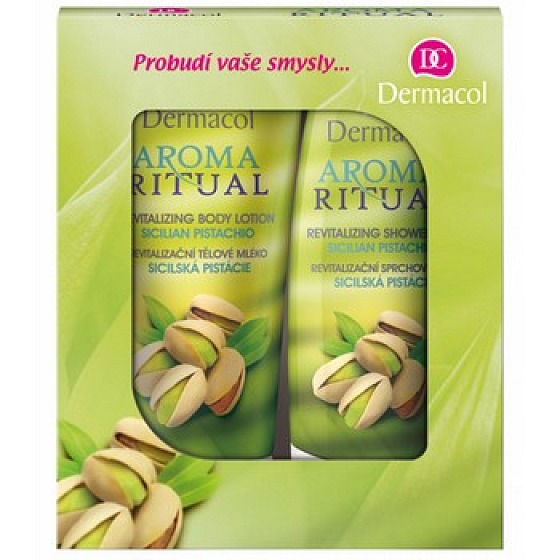 Dermacol Aroma Ritual Sicilská pistácie Revitalizační sprchový gel 250 ml + tělové mléko 200 ml, kosmetická sada