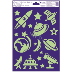 Folia okienne bez kleju plastikowe świecące w ciemności rakieta, ufo 20 x 30 cm