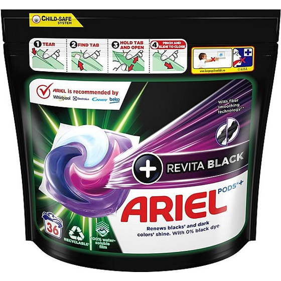 Ariel All in1 Pods Revitablack kapsułki żelowe do prania czarnych i ciemnych ubrań 36 sztuk