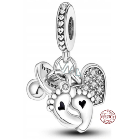 Charm Srebrna 925 Moje dziecko 3w1 serce, odcisk stóp, smoczek, zawieszka na bransoletkę rodzina