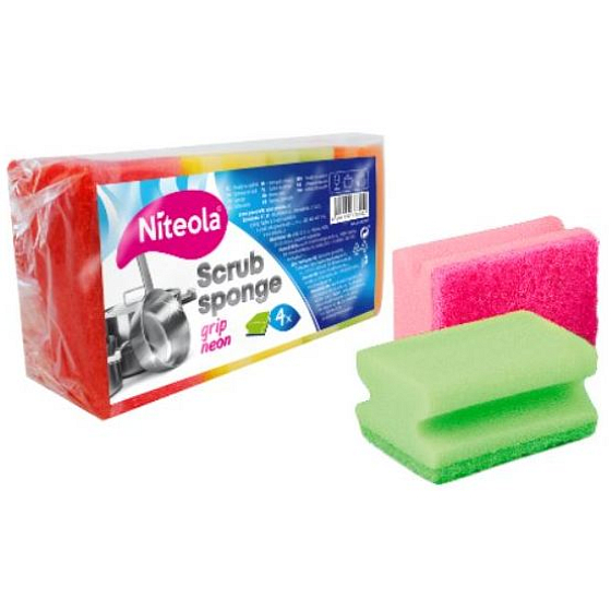 Niteola Grip Scrub Sponge Ultra formowana gąbka do naczyń 9 x 7 x 4,5 cm 4 sztuki