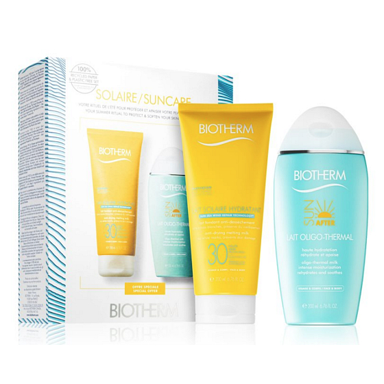 Biotherm Suncare Lait Solaire Hydratant SPF 30 hydratační mléko na opalování 200 ml + Lait Oligo-Thermal zklidňující krém po opalování 200 ml, kosmetická sada