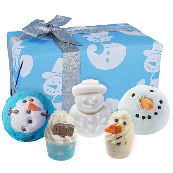 Bomb Cosmetics Sněhulák - Mr Frosty musująca kula do kąpieli 3 x 160 g + balsam do kąpieli 2 x 50 g, zestaw kosmetyczny