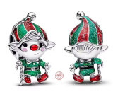 Charm Sterlingové stříbro 925 Vánoční skřítek Elf - vánoční Santa Clausův pomocník, korálek na náramek vánoce