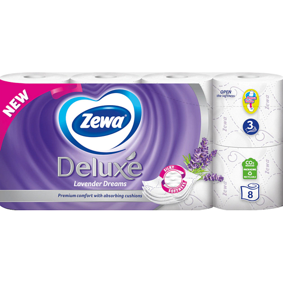 Zewa Deluxe Lavender Dreams 3-warstwowy papier toaletowy, 8 rolek, 19,3 m rolka