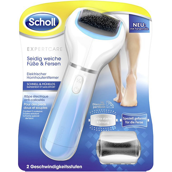Scholl Expert Care elektrický pilník na chodidla s extra drsnou rotační hlavicí s diamantovými krystalky + rotační hlavice na popraskané paty