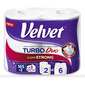 Velvet Turbo Duo ręczniki papierowe 3-warstwowe, 165 kawałków, 36,3 m na rolce, 2 rolki