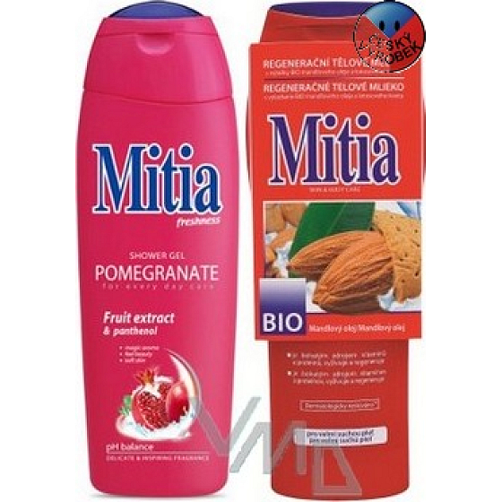 Mitia Freshness Pomegranate sprchový gel 400 ml a regenerační tělové mléko 400 ml, kosmetická sada