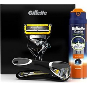Gillette Fusion ProShield holicí strojek + Sensitive gel na holení 170 ml + cestovní pouzdro, kosmetická sada, pro muže Gillette Fusion ProShield holicí strojek + Sensitive gel na holení 170 ml + cestovní pouzdro, kosmetická sada, pro muže