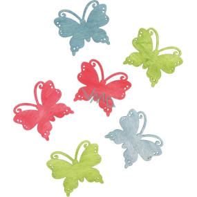 Motyle drewniane niebiesko-różowo-zielone 6 cm 6 sztuk