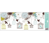 Folia okienne Ptaki, zielono-niebieskie kwiaty 60 x 22,5 cm