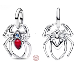Charm Sterlingové stříbro 925 Pavouk s rubínovým srdcem – symbol odvahy a síly, přívěsek na náramek zvíře