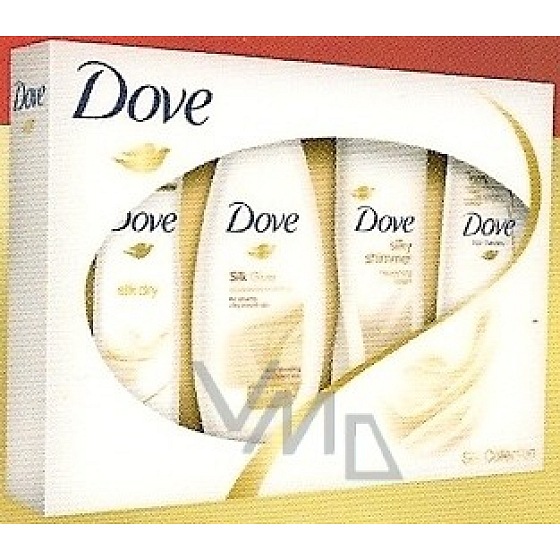 Dove Silk deodorant sprej 150 ml + sprchový gel 250 ml + tělové mléko 250 ml + šampon 250 ml, kosmetická sada
