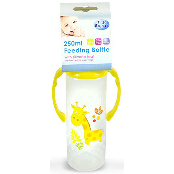 First Steps Jungle 0+ kojenecká láhev s úchopy Žirafa 250 ml