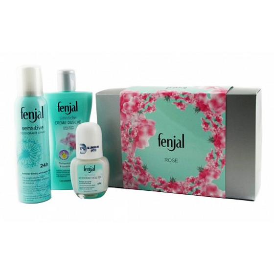Fenjal Rose sprchový gel 200 ml + Sensitive sprej 150 ml + roll-on 50 ml kosmetická sada