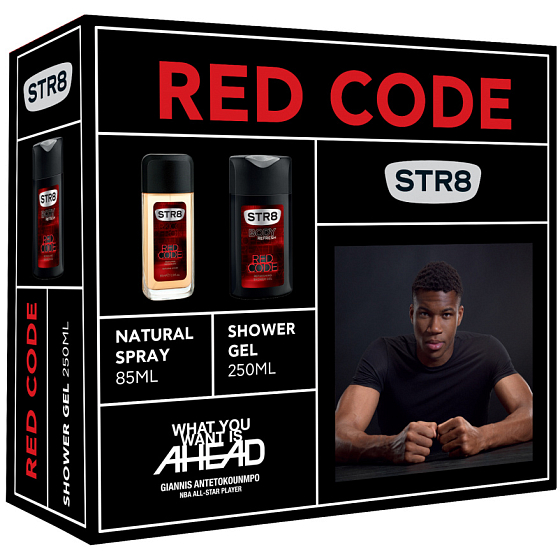 Str8 Red Code parfémovaný deodorant sklo pro muže 85 ml + sprchový gel 250 ml, kosmetická sada