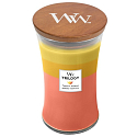 WoodWick Trilogy Tropical Sunrise - Tropický východ slunce vonná svíčka s dřevěným knotem a víčkem sklo velká 609 g