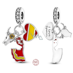 Charm Srebrna 925 Hiszpania flaga serce - Biały taniec, flamenco, kocham Hiszpanię 3w1 zawieszka na bransoletkę podróżniczą