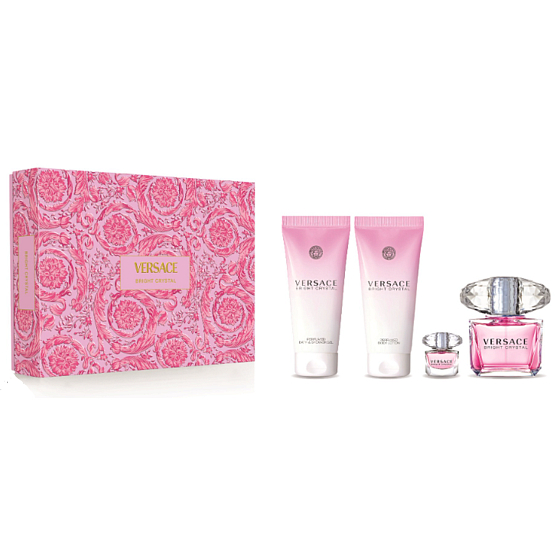 Versace Bright Crystal woda toaletowa 90 ml + mleczko do ciała 100 ml + żel pod prysznic 100 ml + woda toaletowa 5 ml miniatura, zestaw prezentowy dla kobiet