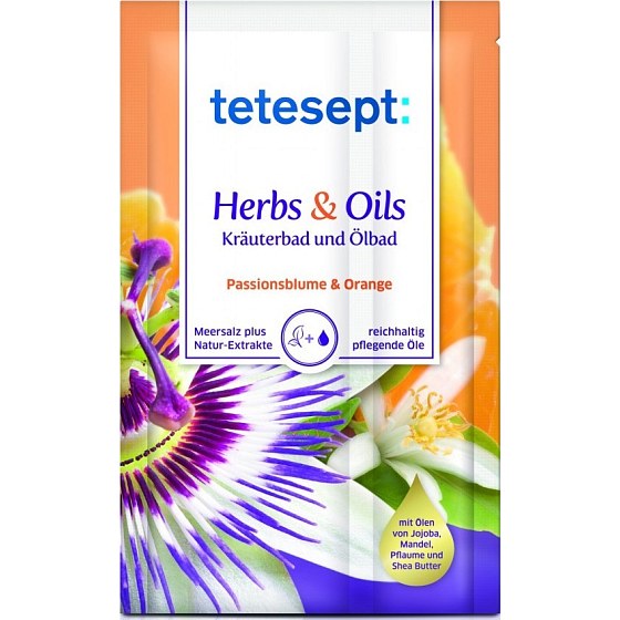 Tetesept Herbs & Oil Mučenka + Pomeranč sůl do koupele s pečujícími oleji 60 g + 15 ml