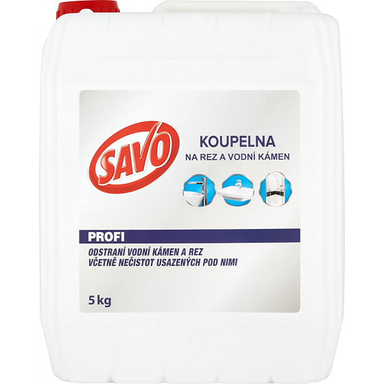 Savo Profi Koupelna čisticí prostředek na vodní kámen, rez včetně nečistot usazených pod nimi, na obklady, sprchové kouty, sanitární keramiku, nerezové součásti 5 kg