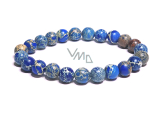 Jaspis / Regalit Imperialny morski osad niebieski elastyczny mieszany minerał, kulka 8 mm / 16 - 17 cm