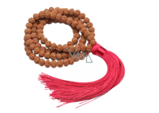 108 Mala Rudraksha meditační šperk, přírodní náhrdelník, ruční výroba, korálek 8 mm, střapec 8 cm