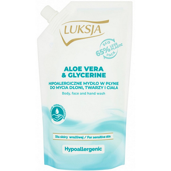 Luksja Hypo Allergenic Aloe Vera & Glycerin hypoalergenní tekuté mýdlo náhradní náplň 400 ml