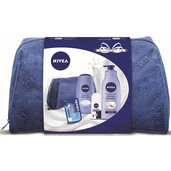 Nivea Smooth Sensation tělové mléko 400 ml + Creme Smooth sprchový gel 250 ml + Black & White Clear kuličkový antiperspirant 50 ml + Labello Hydro Care balzám na rty 4,8 g, kosmetická sada