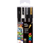 Posca Uniwersalna seria markerów akrylowych 0,9 - 1,3 mm czarna, biała, złota, srebrna 4 szt. PC-3M