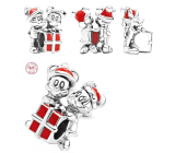 Charm Srebrna 925 Disney Mickey Mouse, Minnie Mouse i prezent, koralik na bransoletkę Boże Narodzenie