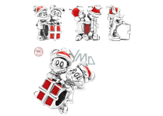 Charm Srebrna 925 Disney Mickey Mouse, Minnie Mouse i prezent, koralik na bransoletkę Boże Narodzenie