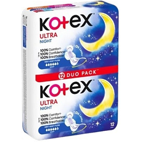 Kotex Ultra Night Duo Pack wkładki higieniczne dla kobiet, 12 szt.